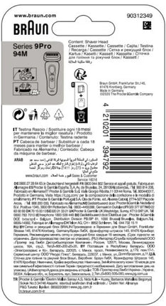 Braun Series 9 Pro Elektrorasierer Scherkopf,94M, Silber, 1er Pack