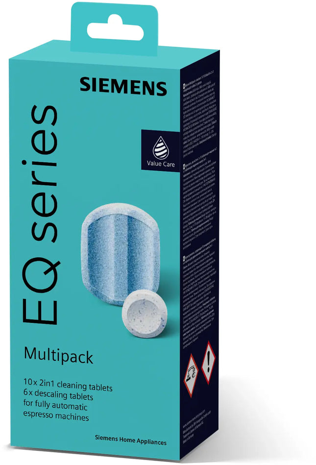 Siemens Multipack Entkalkung/Reinigung - 6 Entkalkungstabletten, 10 Reinigungstabletten passend für Kaffeevollautomaten der EQ Reihe, sowie Einbauvollautomaten